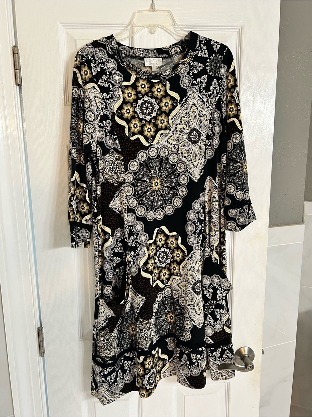 Black & Gold Medallion Print A-Line Dress